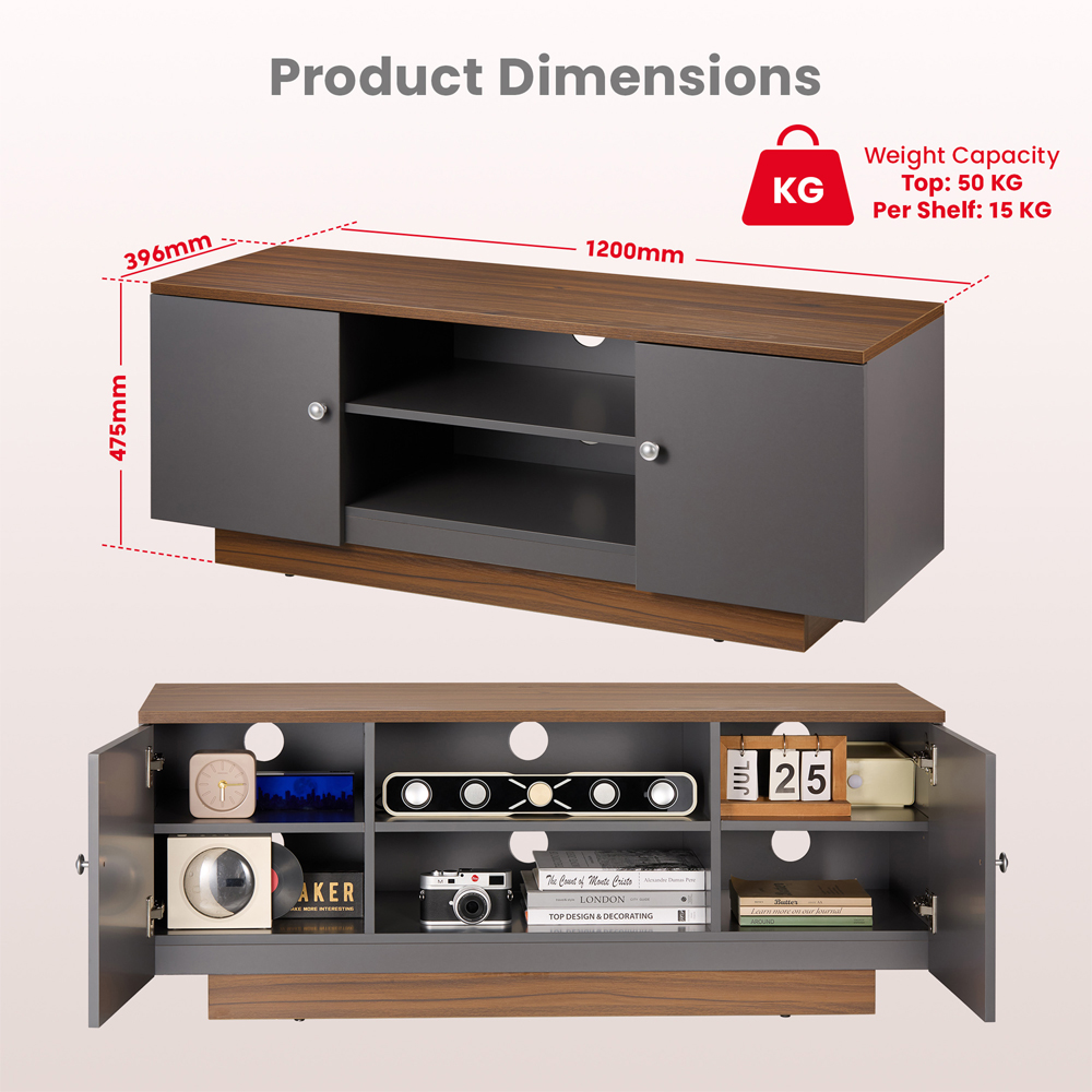 Varden Wooden TV Stand with 2 Doors in Grey