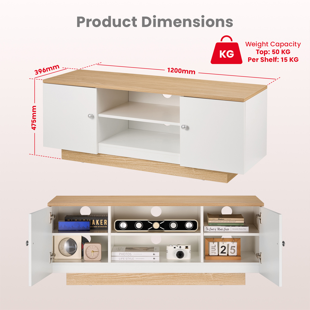 Varden Wooden TV Stand with 2 Doors in White