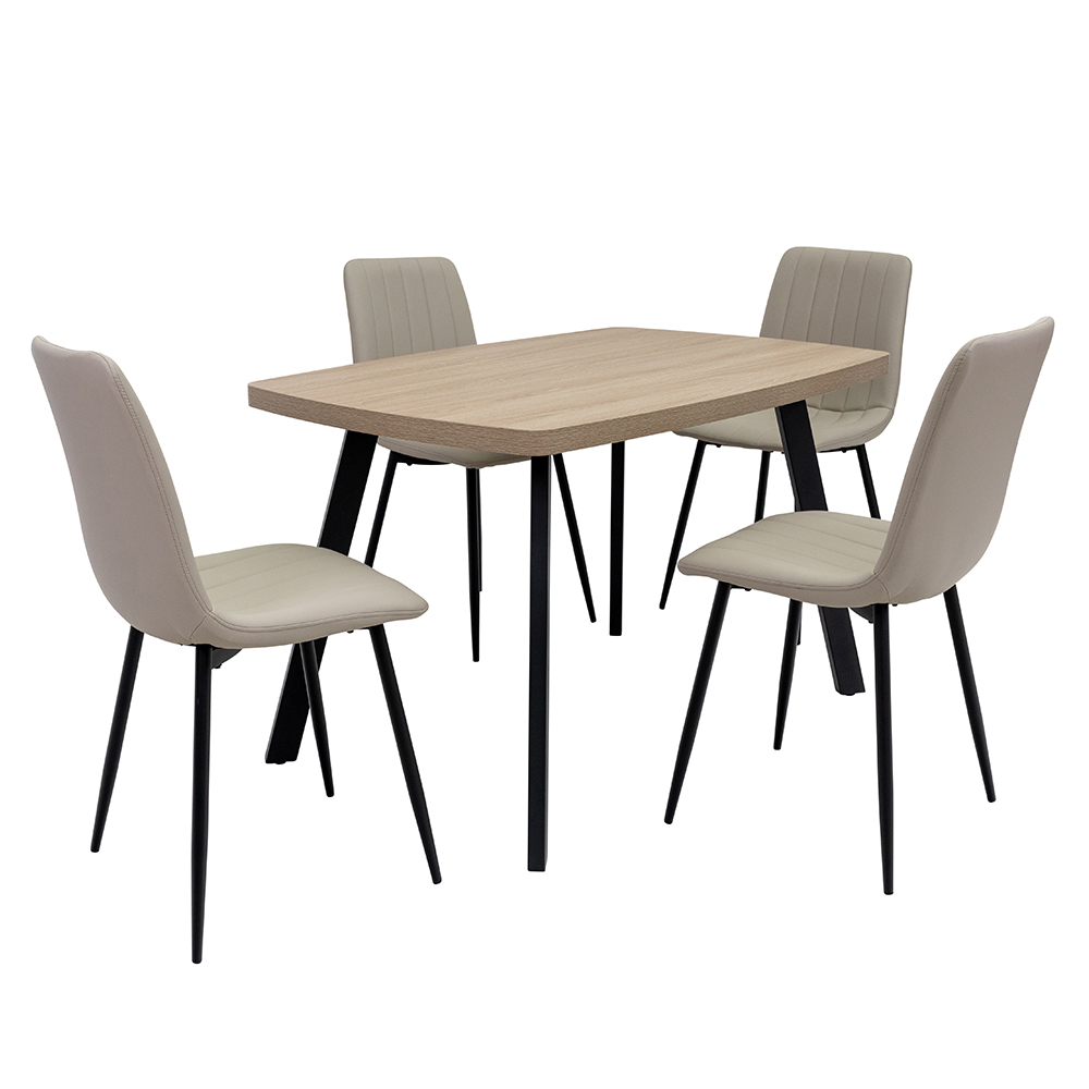 Vardo Light Oak Small Rectangular Wooden Dining Table with 4 Pomel Stone Chairs