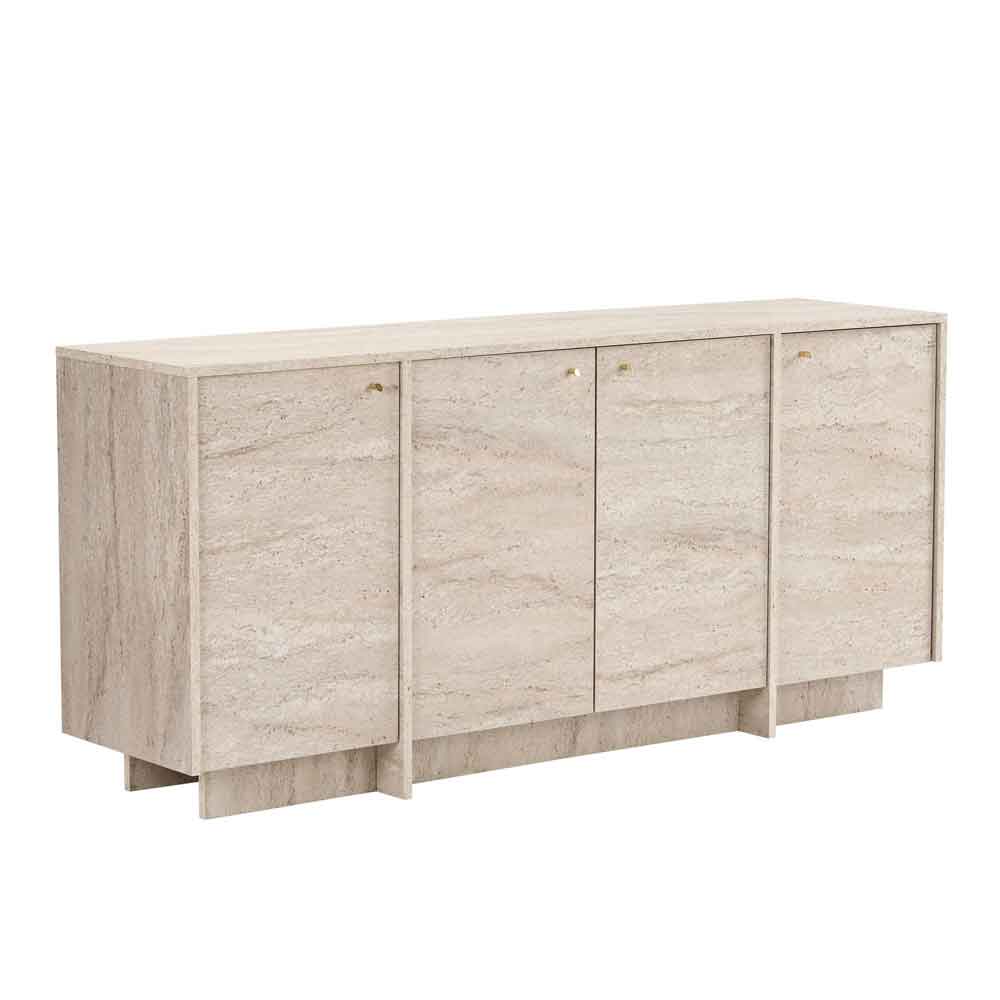 Varen Wooden Sideboard with 4 Doors in Travertine Marble Effect