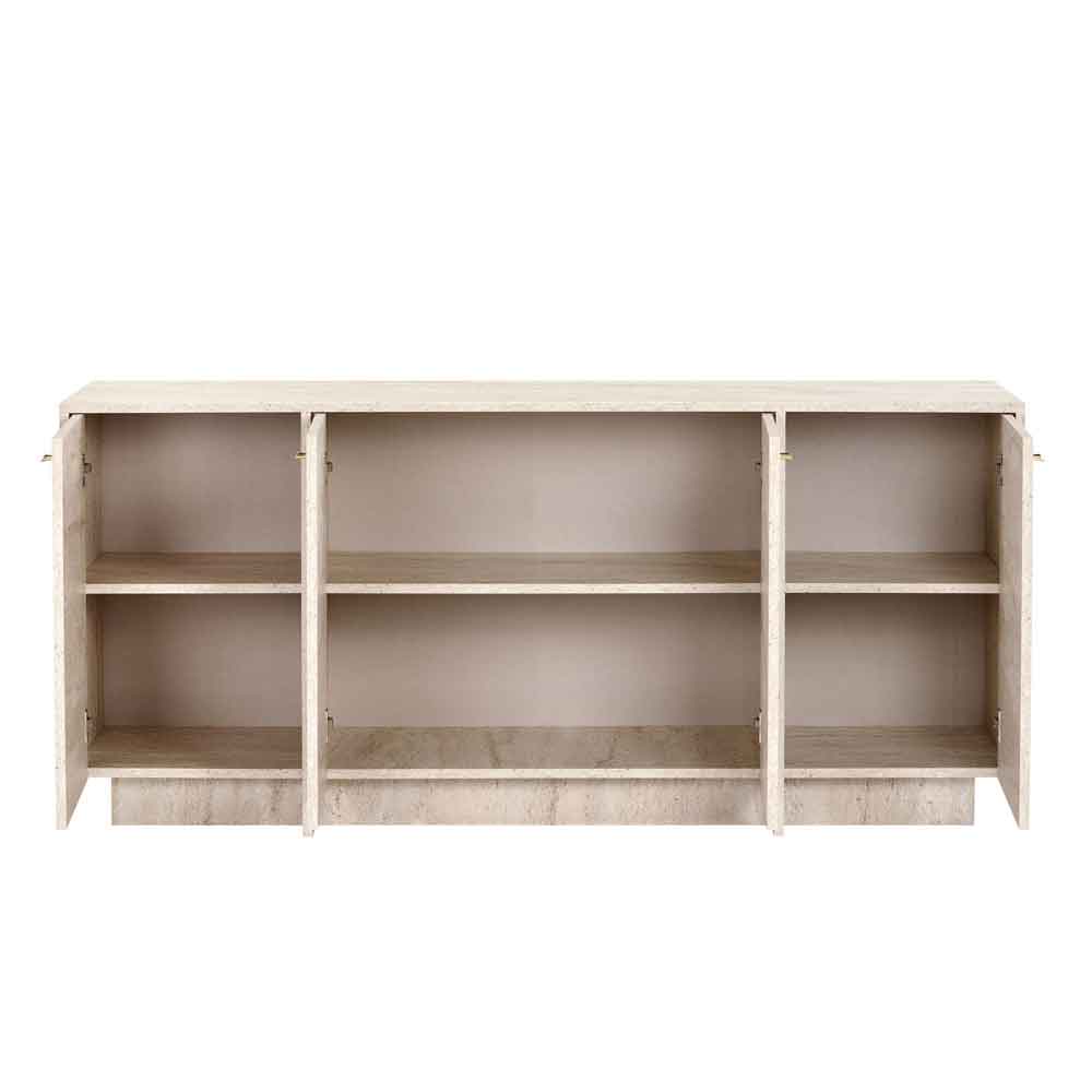 Varen Wooden Sideboard with 4 Doors in Travertine Marble Effect