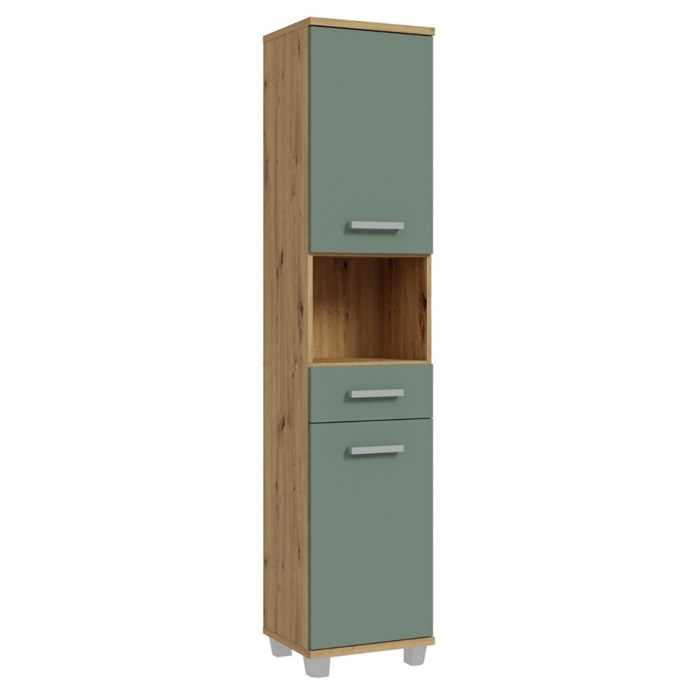 Vareon Wooden Bathroom Furniture Set in Artisan Oak and Sage Green