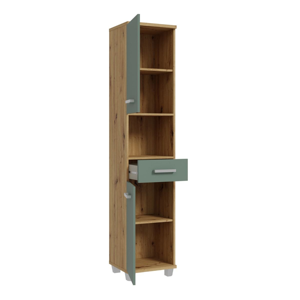 Vareon Wooden Bathroom Furniture Set in Artisan Oak and Sage Green