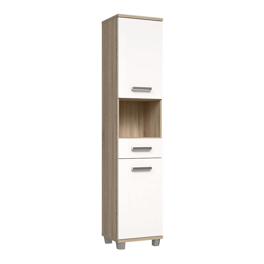 Vareon Wooden Bathroom Furniture Set in Sonoma Oak and White High Gloss