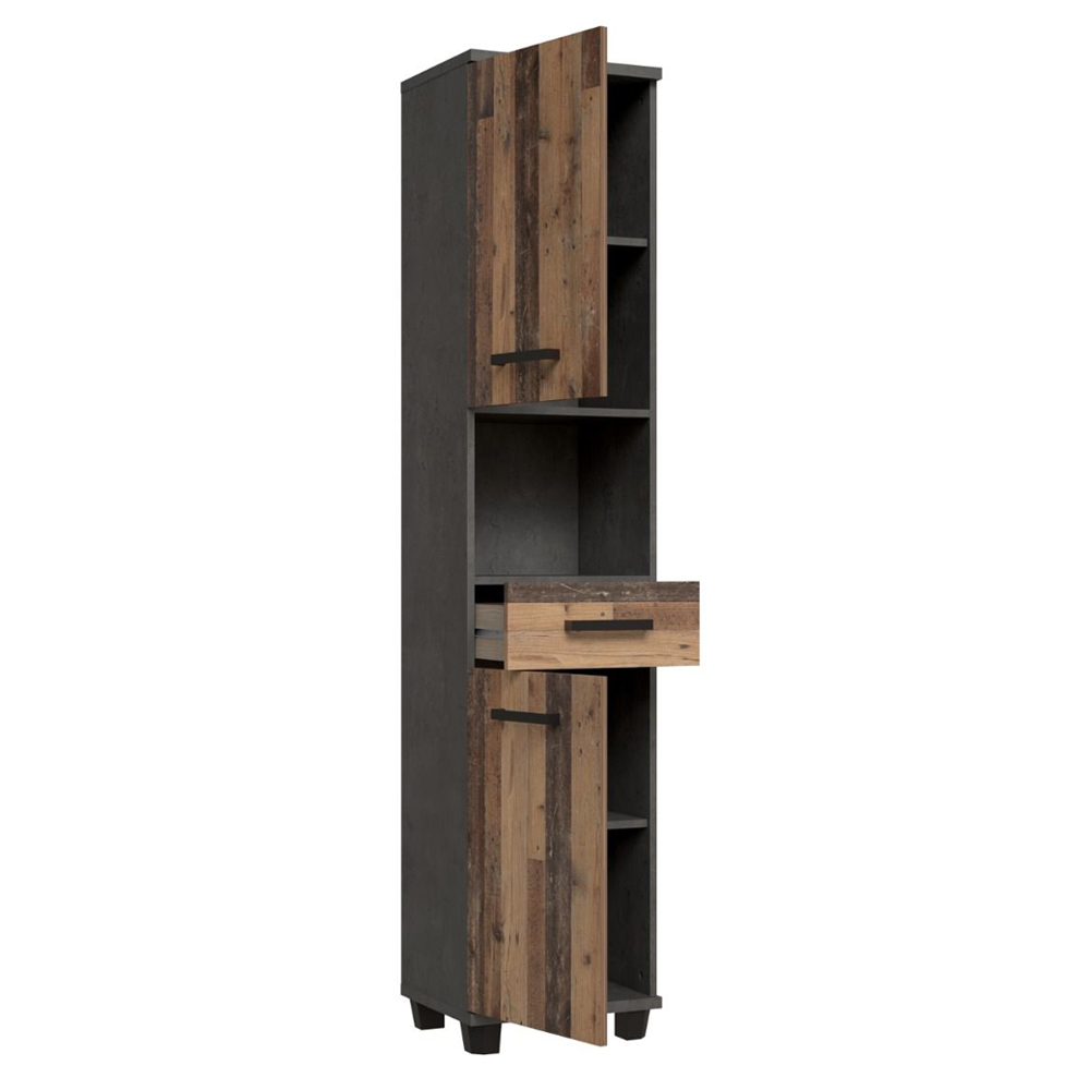 Vareon Wooden Bathroom Furniture Set in Walnut and Dark Grey