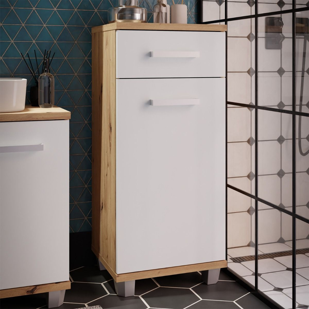 Vareon Wooden Bathroom Furniture Set in Artisan Oak and Light Grey