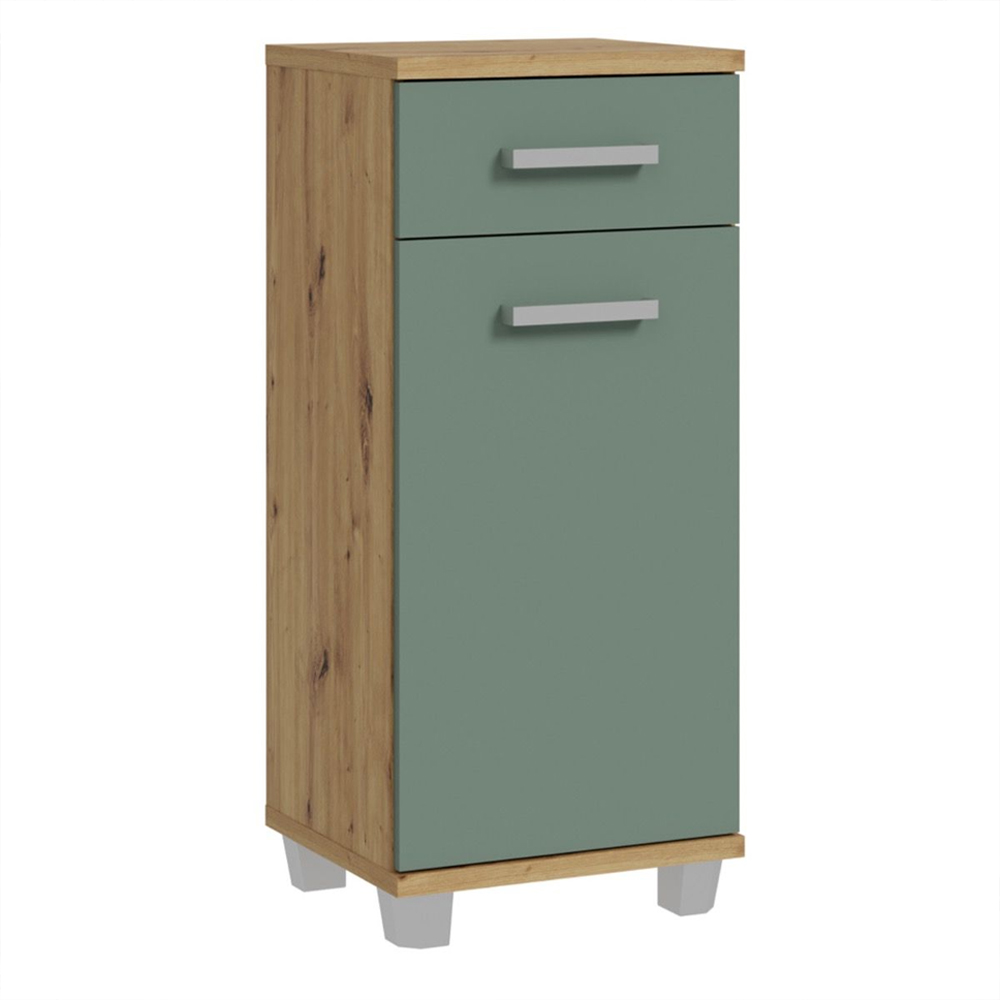 Vareon Wooden Bathroom Cabinet with 1 Door 1 Drawer in Artisan Oak and Sage Green