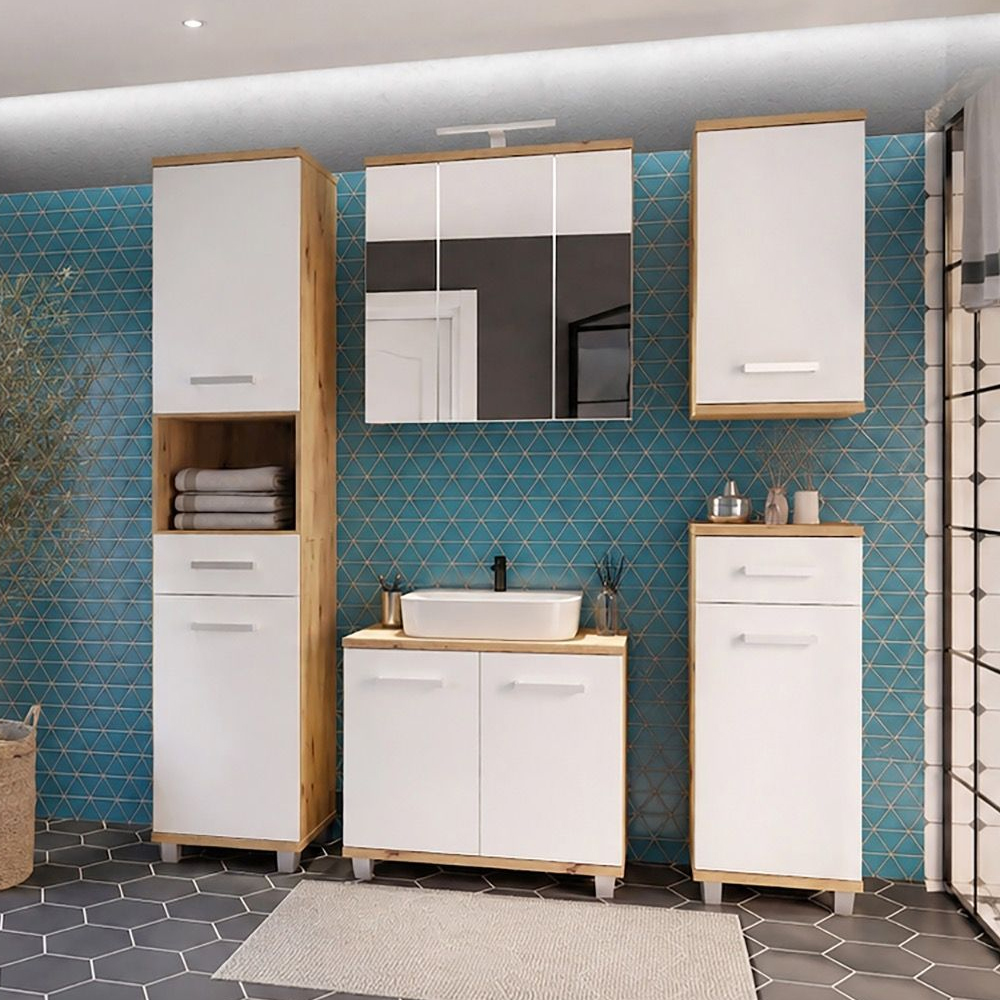 Vareon Wooden Bathroom Furniture Set in Artisan Oak and Light Grey
