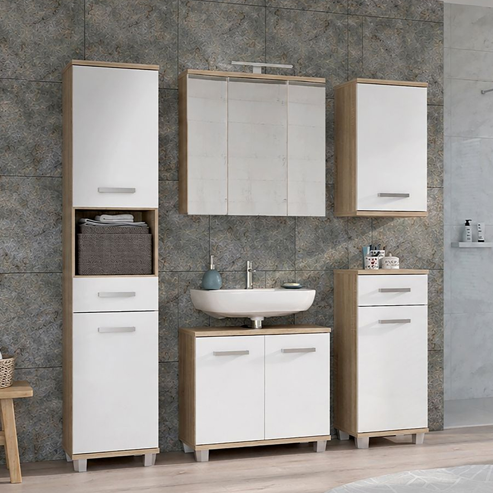 Vareon Wooden Bathroom Furniture Set in Sonoma Oak and White High Gloss