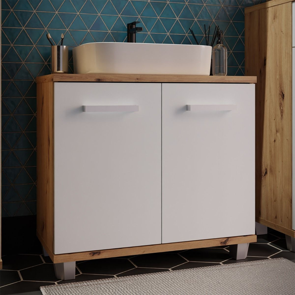 Vareon Wooden Bathroom Furniture Set in Artisan Oak and Light Grey