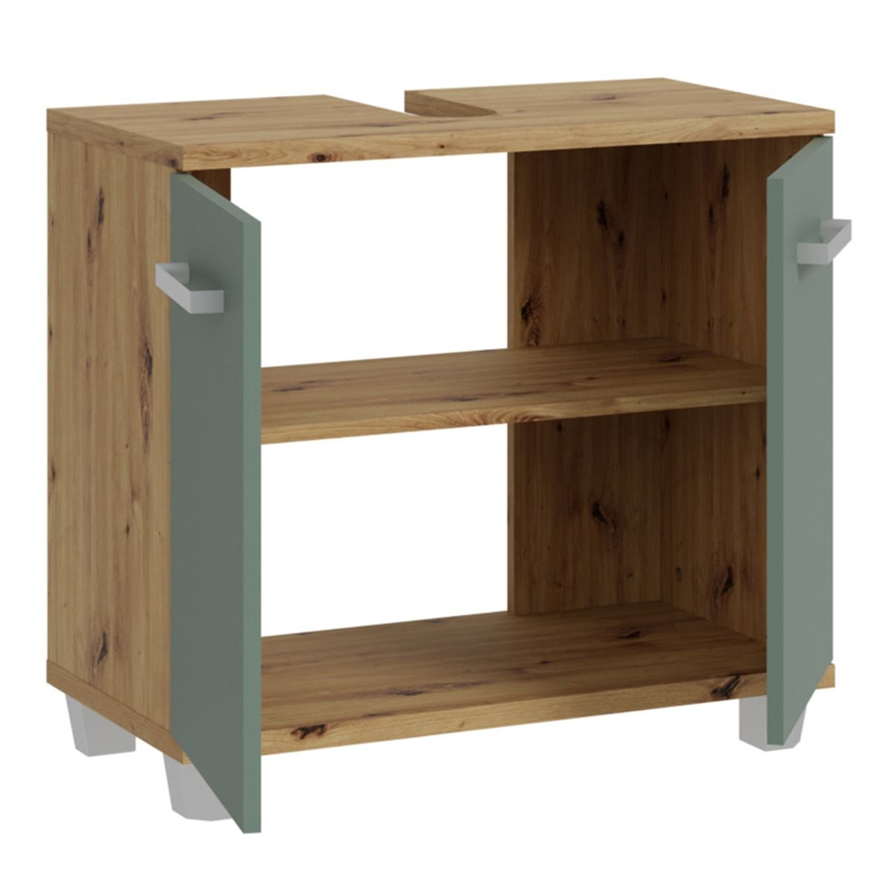 Vareon Wooden Bathroom Furniture Set in Artisan Oak and Sage Green