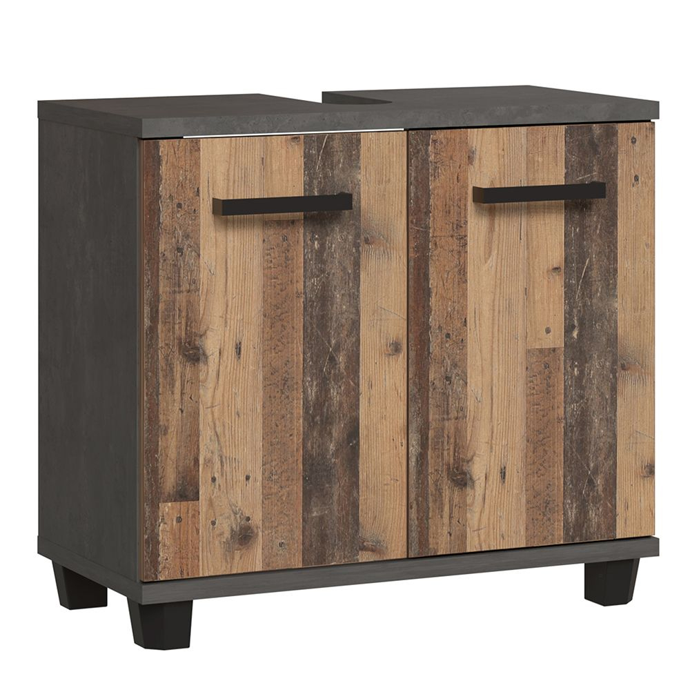 Vareon Wooden Bathroom Furniture Set in Walnut and Dark Grey