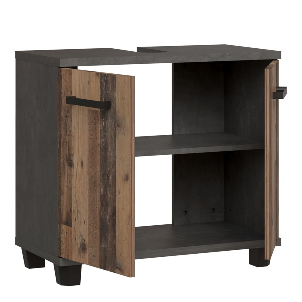 Vareon Wooden Bathroom Furniture Set in Walnut and Dark Grey