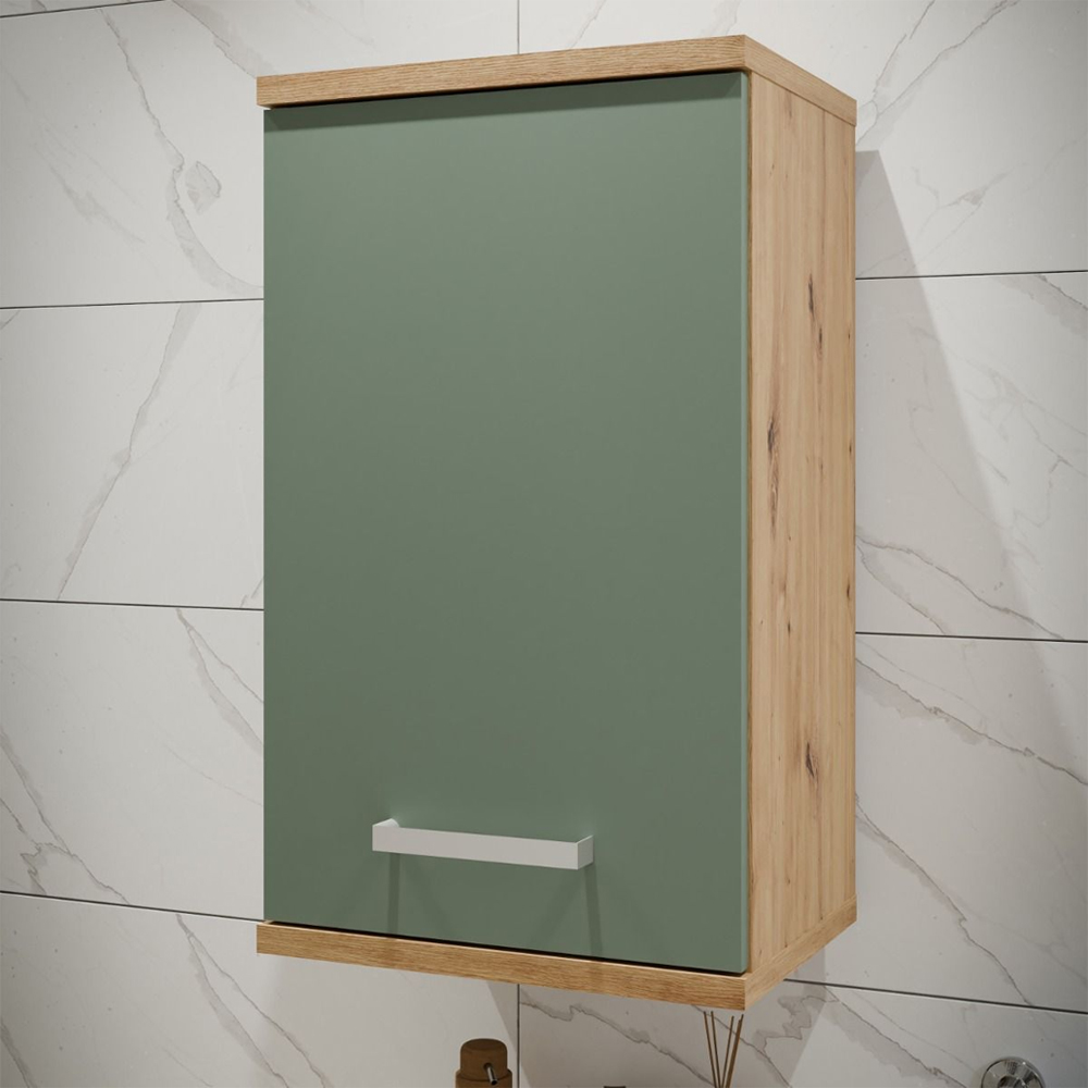 Vareon Wooden Bathroom Furniture Set in Artisan Oak and Sage Green