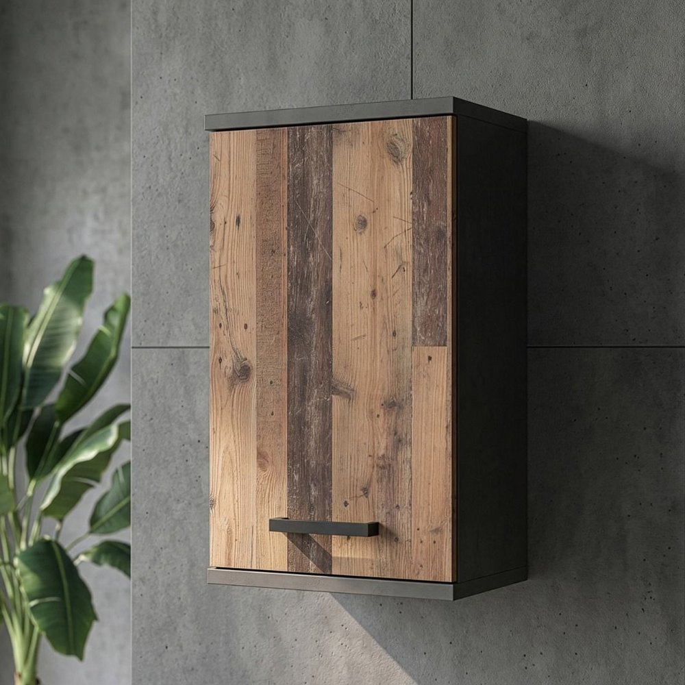 Vareon Wooden Bathroom Furniture Set in Walnut and Dark Grey