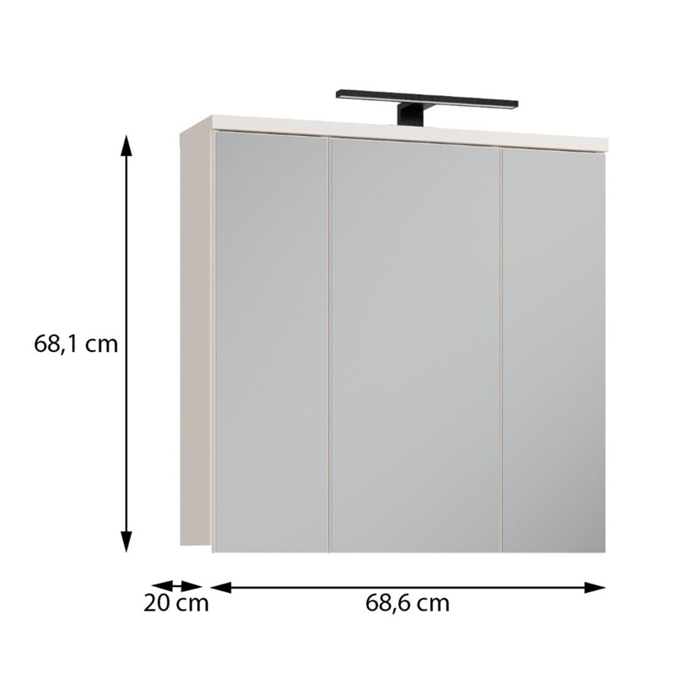 Vareon Wooden Wall Mounted Bathroom Mirrored Cabinet in Sand with LED
