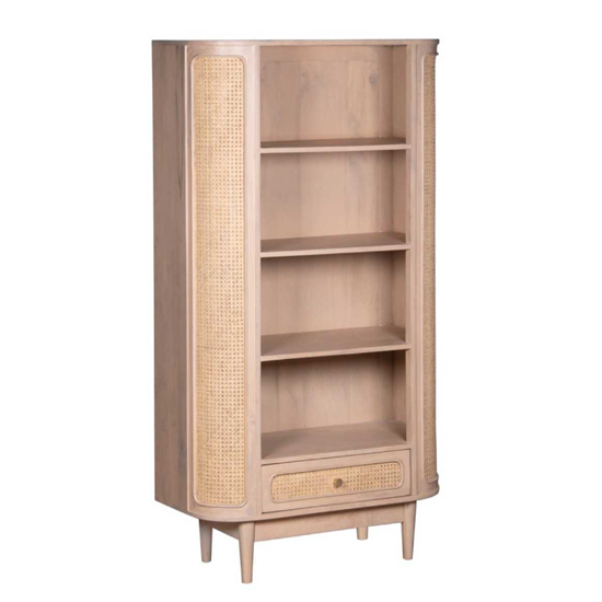 Varese Cane And Mango Wood Bookcase 3 Shelves 1 Drawer In Oak