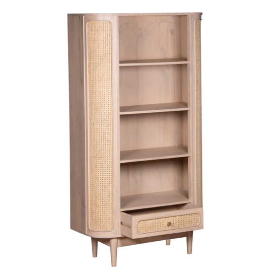 Varese Cane And Mango Wood Bookcase 3 Shelves 1 Drawer In Oak