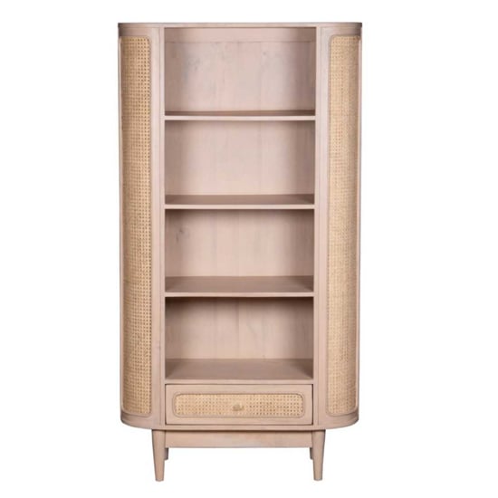 Product photograph of Varese Cane And Mango Wood Bookcase 3 Shelves 1 Drawer In Oak from Furniture in Fashion