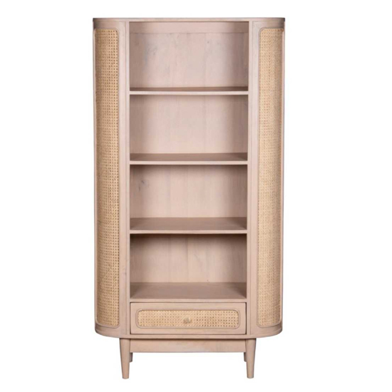 Read more about Varese cane and mango wood bookcase 3 shelves 1 drawer in oak