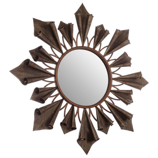 Varian Sunburst Wall Bedroom Mirror In Antique Gold Metal Frame