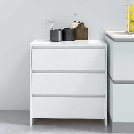 Product photograph of Variel High Gloss Chest Of 3 Drawers In White from Furniture in Fashion