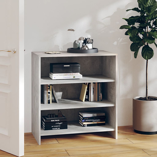 Product photograph of Variel Wooden Bookcase With 3 Shelves In Concrete Effect from Furniture in Fashion
