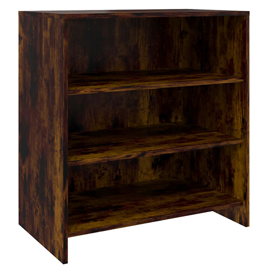 Variel Wooden Bookcase With 3 Shelves In Smoked Oak