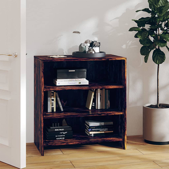 variel wooden bookcase with 3 shelves in smoked oak