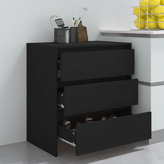 Variel Wooden Chest Of 3 Drawers In Black