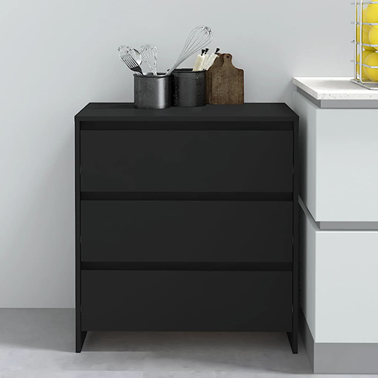 variel wooden chest of 3 drawers in black