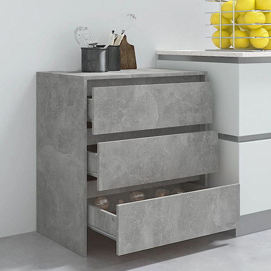 Variel Wooden Chest Of 3 Drawers In Concrete Effect