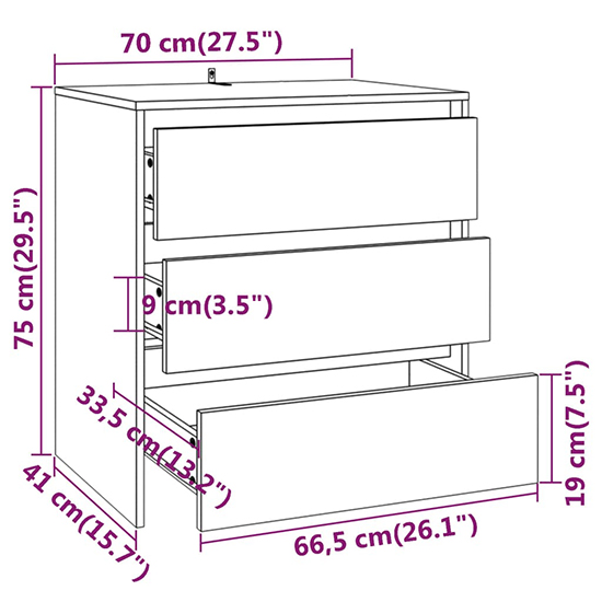 Variel Wooden Chest Of 3 Drawers In Concrete Effect