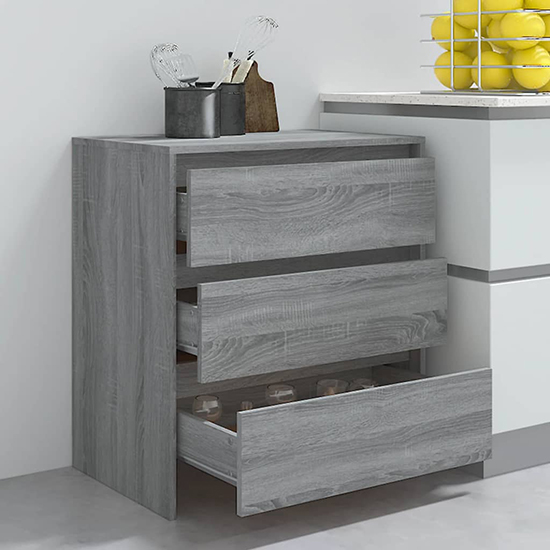 Variel Wooden Chest Of 3 Drawers In Grey Sonoma Oak