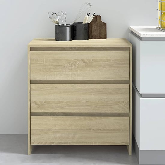 Product photograph of Variel Wooden Chest Of 3 Drawers In Sonoma Oak from Furniture in Fashion