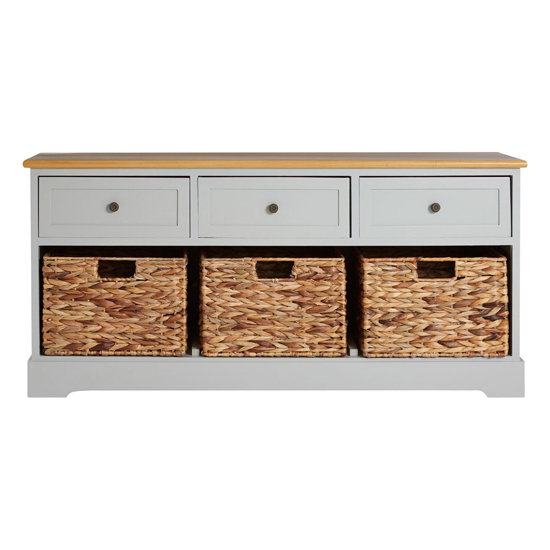 Varmora Wide Wooden Chest Of 6 Drawers In Oak And Grey_4