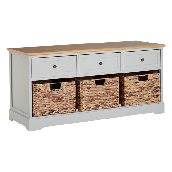 Photo of Varmora wide wooden chest of 6 drawers in oak and grey