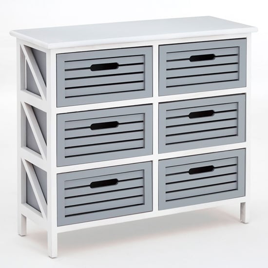 Varmora Wooden Chest Of 6 Drawers In White And Grey