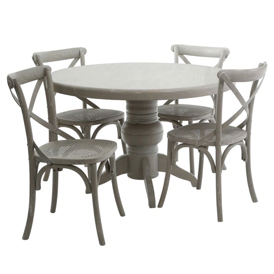 Read more about Varmora wooden dining table with 4 chairs in grey wash