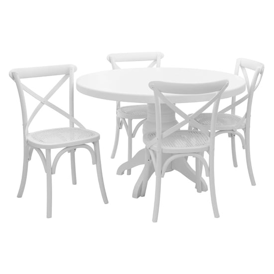 Varmora Wooden Dining Table With 4 Chairs In White Wash