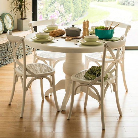 Read more about Varmora wooden dining table with 4 chairs in white wash