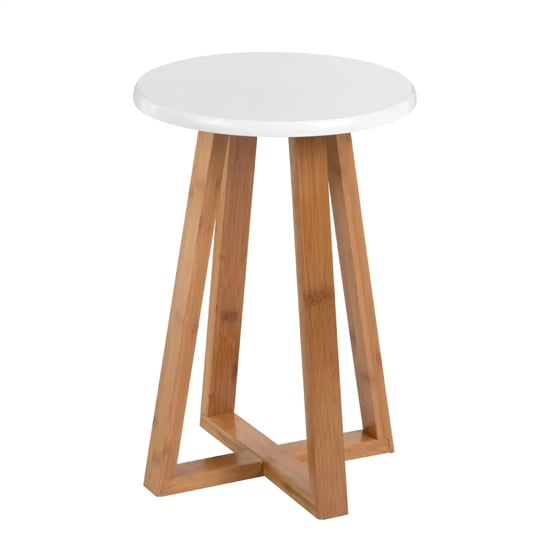 Product photograph of Varna Bamboo Round Stool In White from Furniture in Fashion