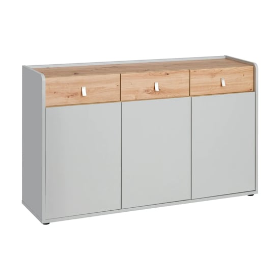 Varna Wooden Sideboard With 3 Doors 3 Drawers In Pearl Grey