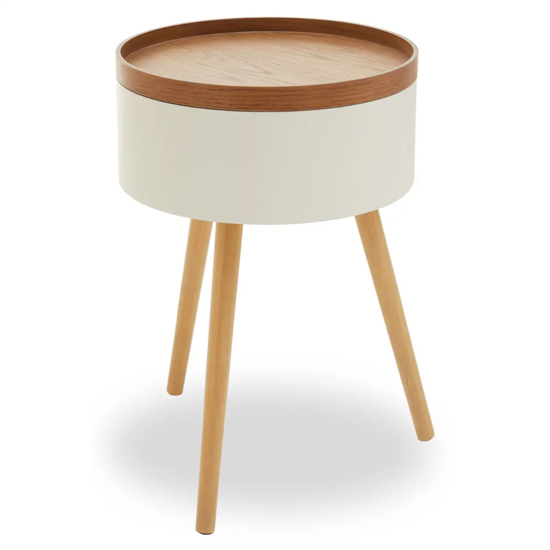Varna Storage Wooden Round Side Table In Oak