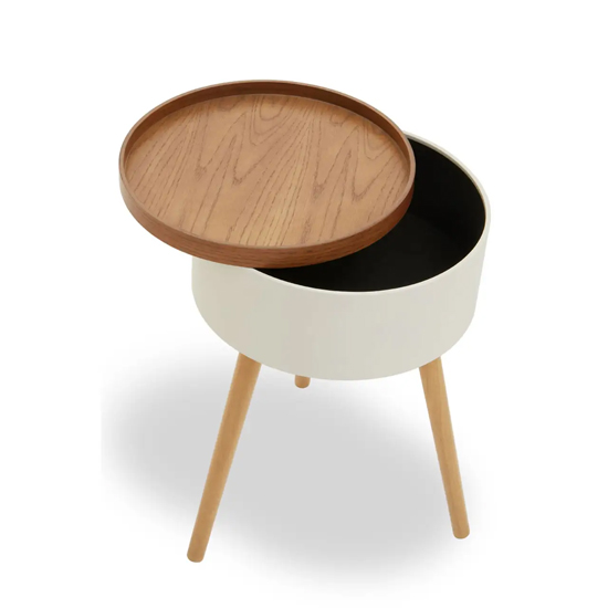 Varna Storage Wooden Round Side Table In Oak