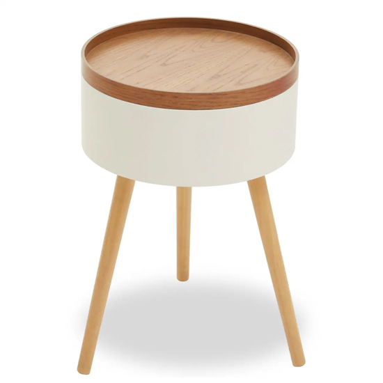 Varna Storage Wooden Round Side Table In Oak