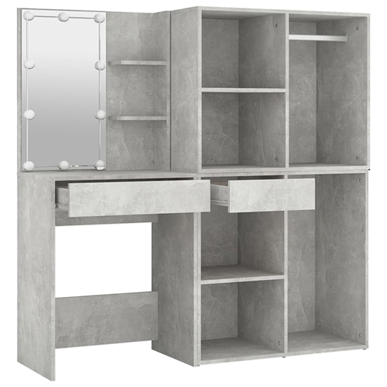 Varro Dressing Set In Concrete Effect With 2 Cabinets And LED
