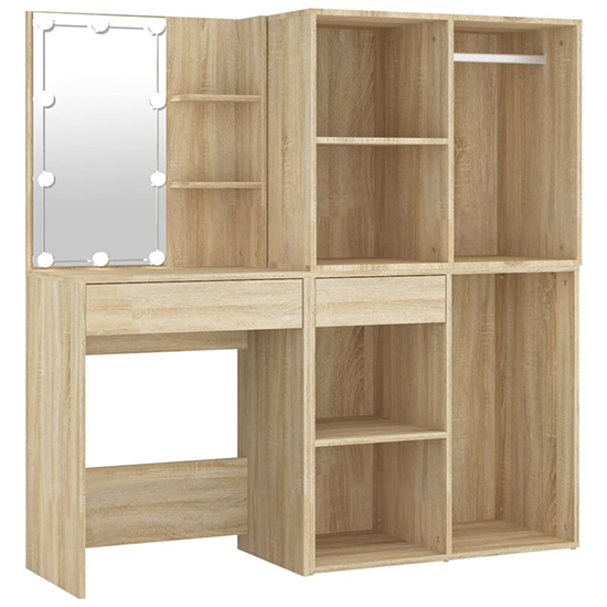 Varro Wooden Dressing Set In Sonoma Oak With 2 Cabinets And LED