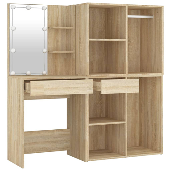 Varro Wooden Dressing Set In Sonoma Oak With 2 Cabinets And LED