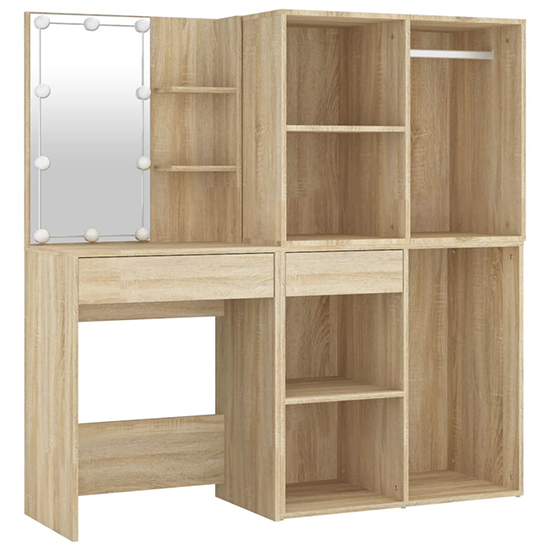 Varro Wooden Dressing Set In Sonoma Oak With 2 Cabinets And LED